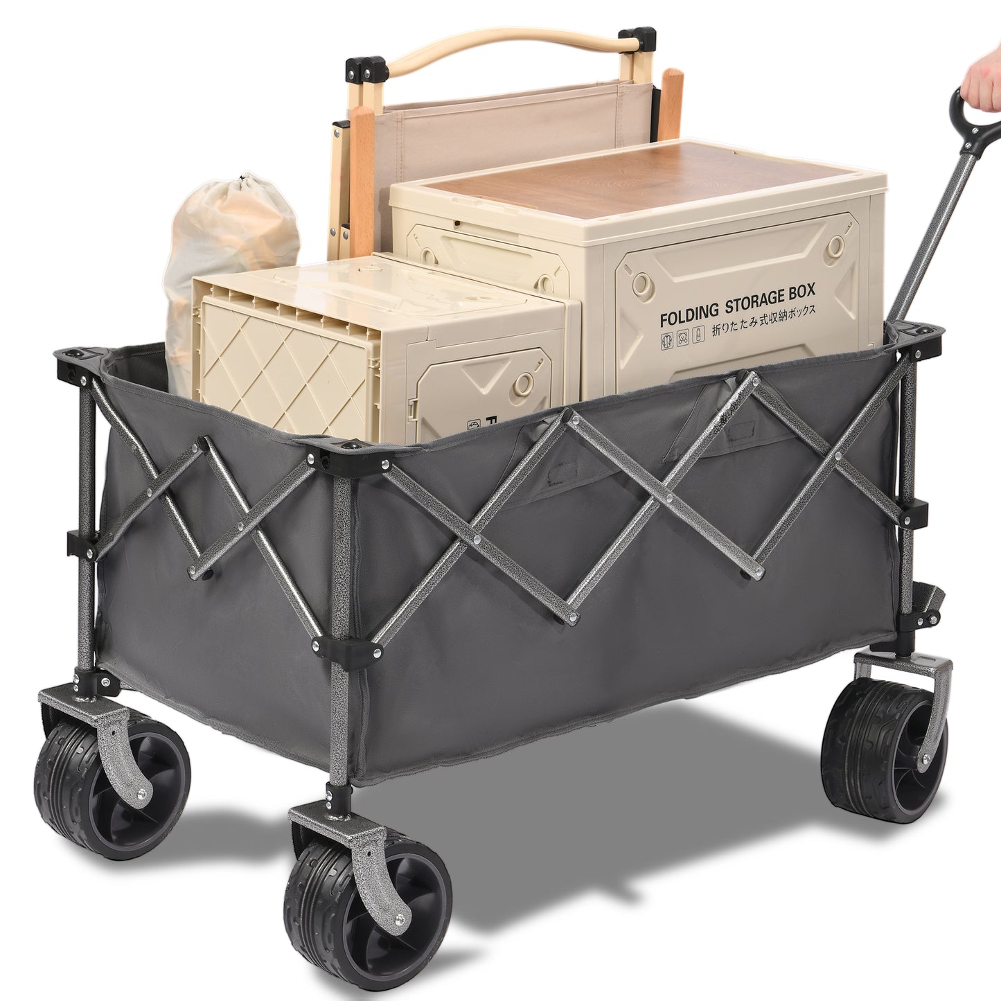 PORTABLE 400L Collapsible Wagon, Folding Wagon Cart, Beach Wagon with Big Wheels, 450LB Heavy Duty Foldable Wagon, Large Capacity Wagon for Camping, Sports, Garden, Baseball image 3