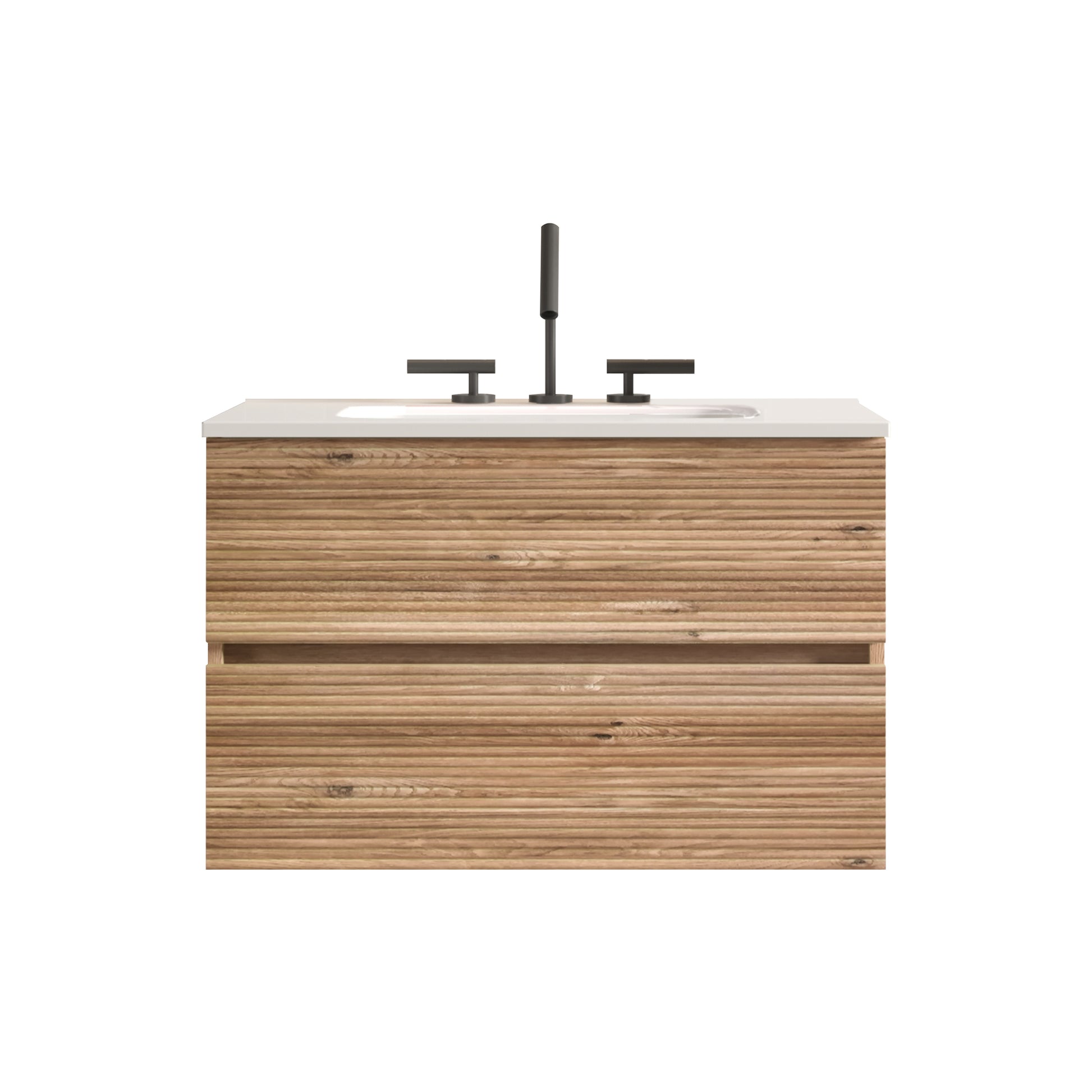 Gloria 30" Wall Mounted Rough Oak&Rough Oak Bathroom Vanity with Integrated Ceramic Sink with Overflow, with 3 holes, Large Storage Floating Bathroom Vanity for Modern Bathroom, KD image 8
