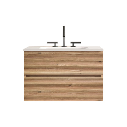 Gloria 30" Wall Mounted Rough Oak&Rough Oak Bathroom Vanity with Integrated Ceramic Sink with Overflow, with 3 holes, Large Storage Floating Bathroom Vanity for Modern Bathroom, KD image 8