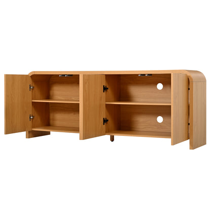 Farmhouse Curved Edge TV Stand with Large Cabinets for TVs up to 70", Minimalist Wood Grain Media Console with Cable Management, Mid Century TV Cabinet with Adjustable Shelves for Living Room, Natural image 9