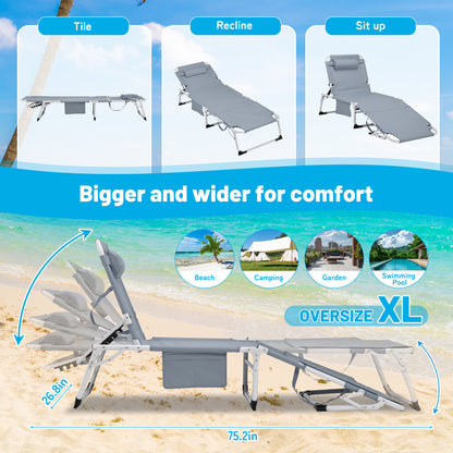 3-in-1 Heavy Duty Tanning Chair with Face Hole Adjustable 5-Position Folding Chaise Lounge Chairs for Outside Portable Lay Flat Beach Lounge Chair for Outdoor Sunbathing Patio Pool Lawn Camping Deck P image 5
