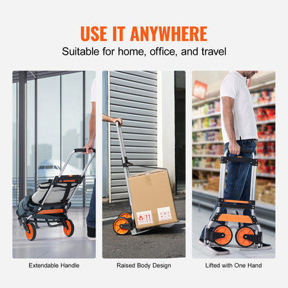 Folding Hand Truck, 275 lbs Load Capacity, Aluminum Portable Cart, Convertible Hand Truck and Dolly with Telescoping Handle and PP+TPR Wheels, Ultra Lightweight Super Strong for Moving Warehouse image 6