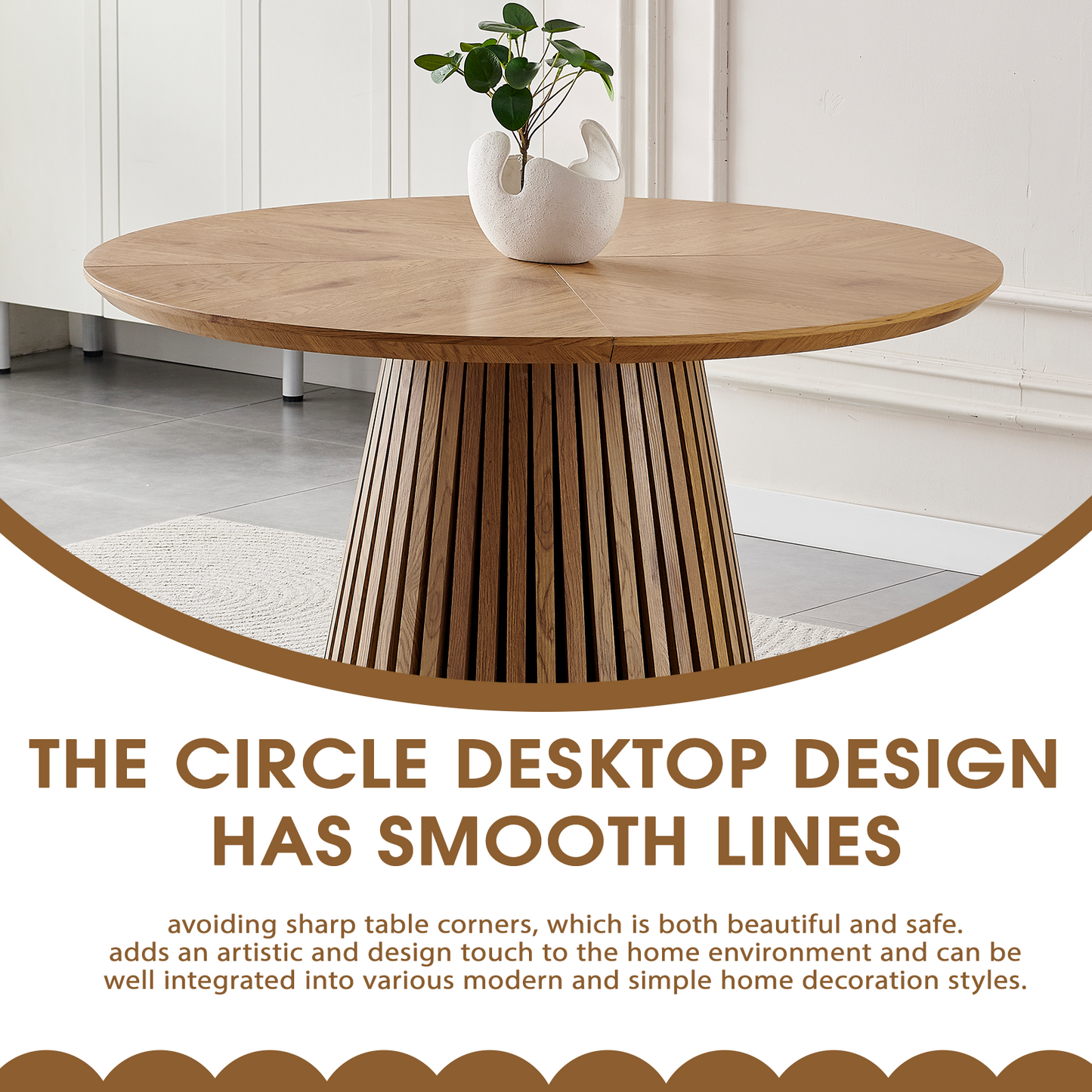 Wooden dining table, modern round kitchen dining table, fashionable design, suitable for family gatherings, multi-functional and space-saving, suitable for living room and dining room image 10