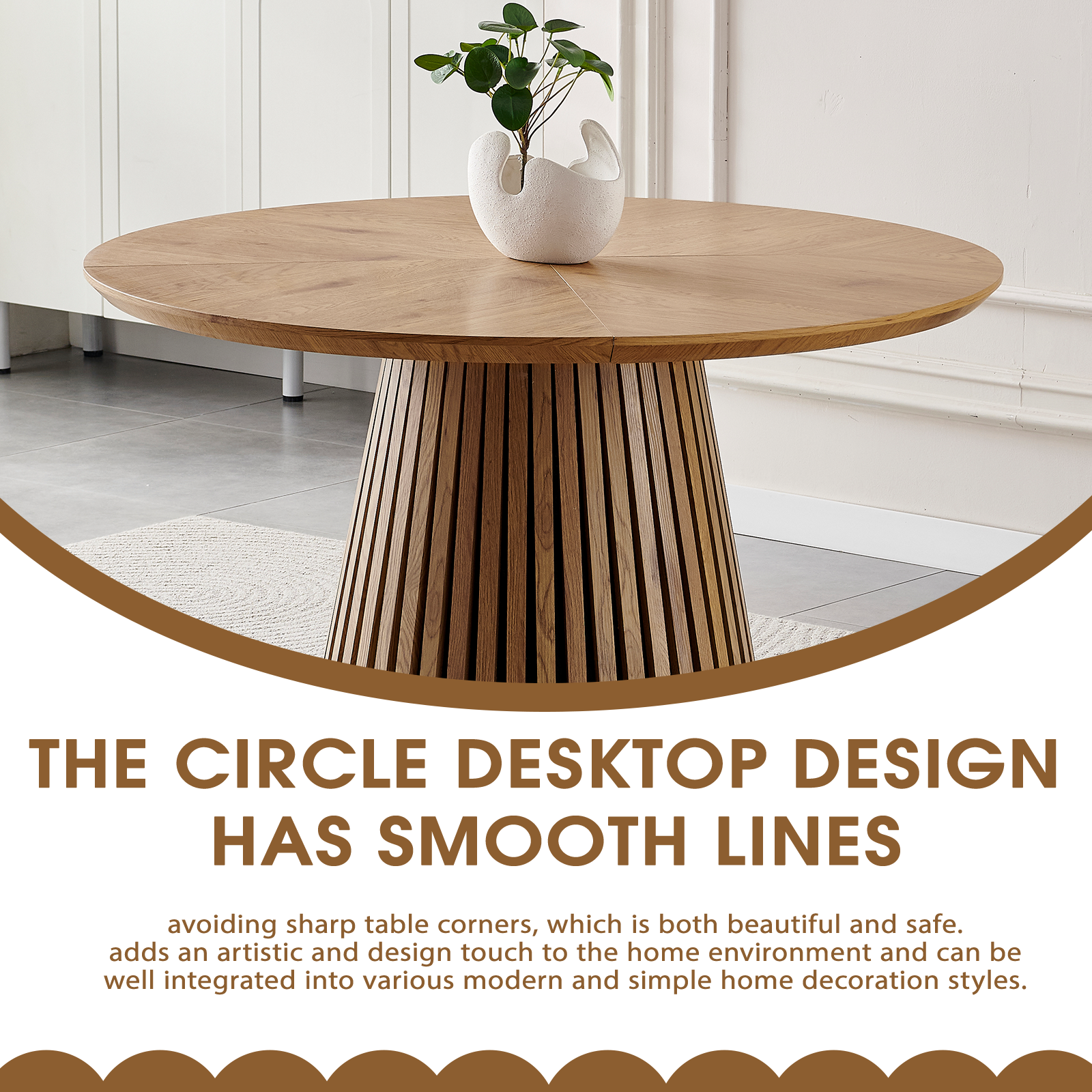 Wooden dining table, modern round kitchen dining table, fashionable design, suitable for family gatherings, multi-functional and space-saving, suitable for living room and dining room image 10