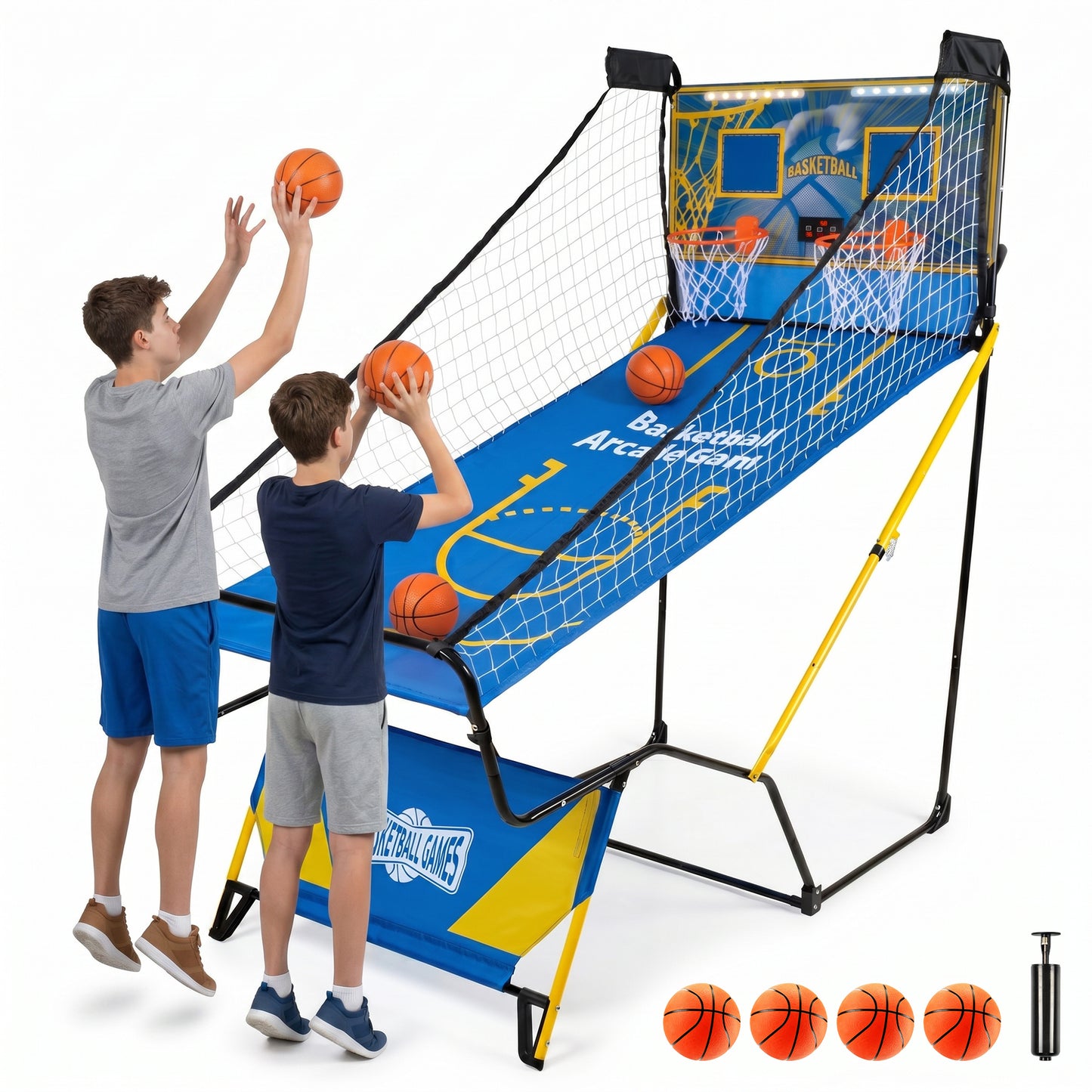 Dual Shot Foldable Basketball Arcade Game, LED Digital Scoreboard, 4 Balls & Pump, Indoor Family Entertainment Game image 1