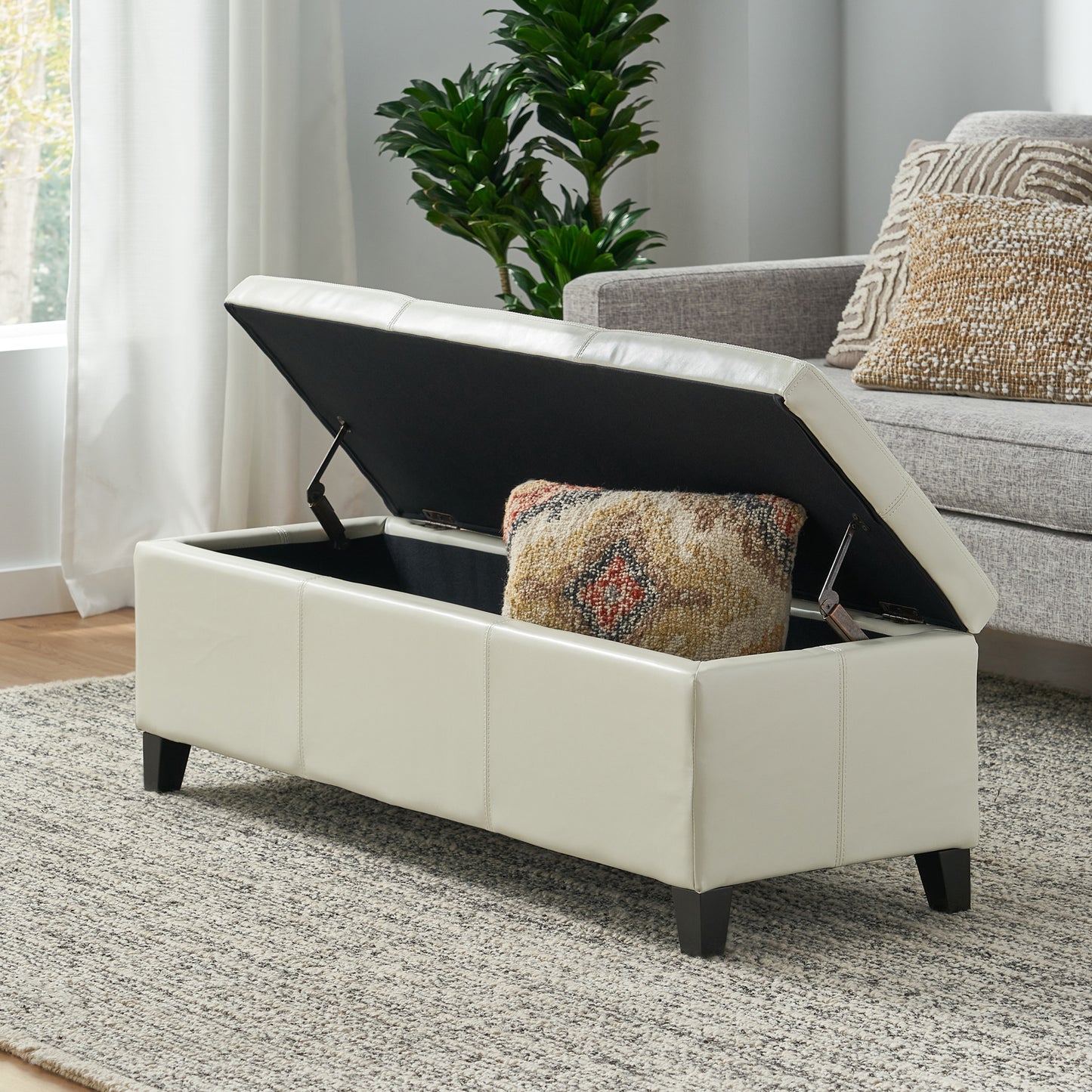 Upholstered PU Leather Storage Ottoman, Solid Wooden Legs (old sku 57742.00IVY) image 1