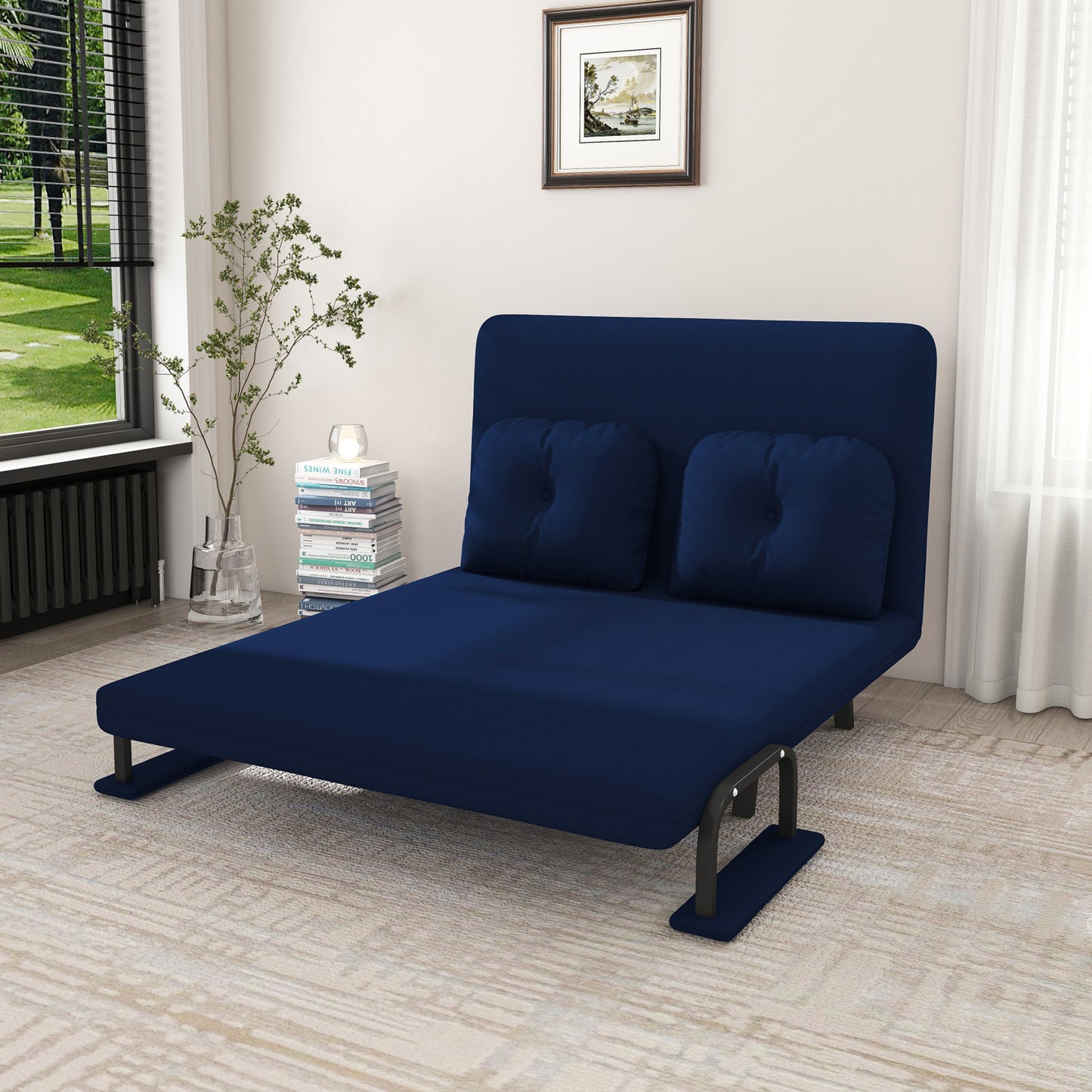 46" Wide Folding Sofa Bed 5-in-1 Convertible Chair for Two - 5-Position Adjustable Backrest with Pillow, Space-Saving Sleeper for Living Room, Bedroom & Office (71.6"W x 46"D)(Bule) image 11