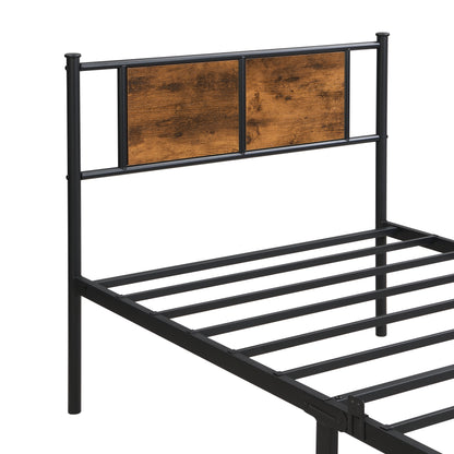 Twin Size metal bedframe,Headboard with wood panel decoration,black image 9
