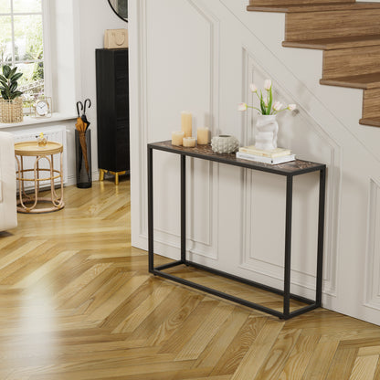 Narrow console table, high-end edge wrapped foyer table, entrance, industrial corridor table, living room, foyer, rural brown and black image 3