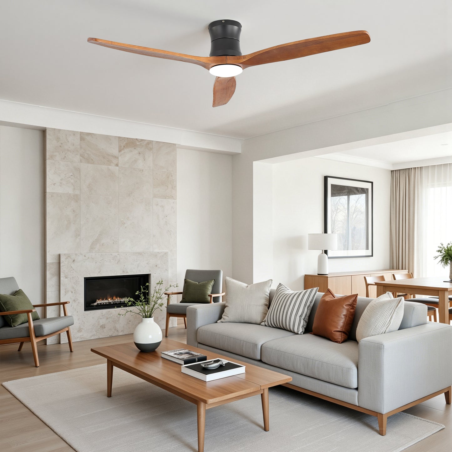 52-inch ceiling fan with light, DC reversible motor, Quiet operation, 3 solid wood blades, Timer function (1/4/8 hours) image 3