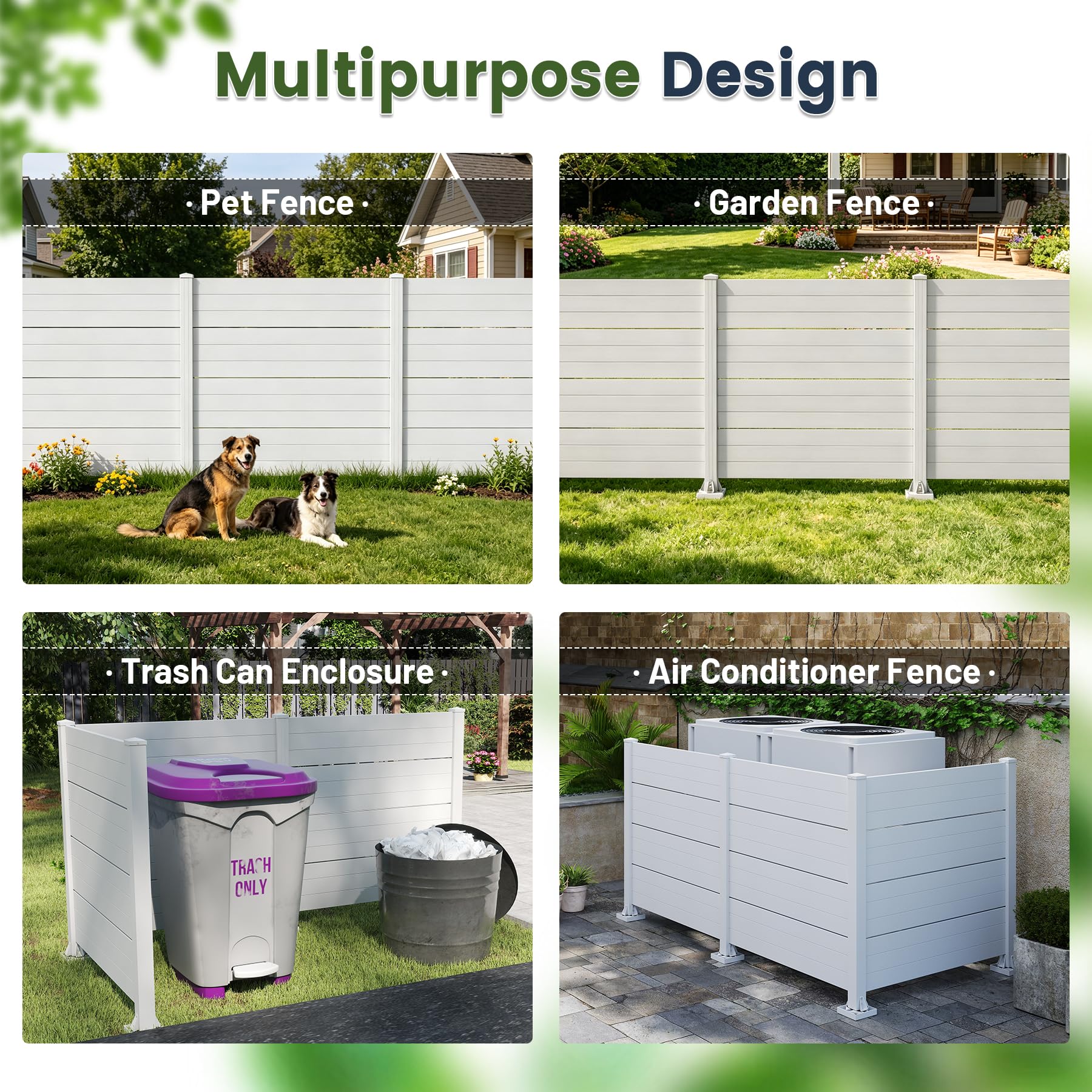 50" W x 49" H Outdoor Privacy Screen, Air Conditioner Fence, All-Weather Vinyl Privacy Fence Screens with Aluminum Posts, 3 Panels, White image 5