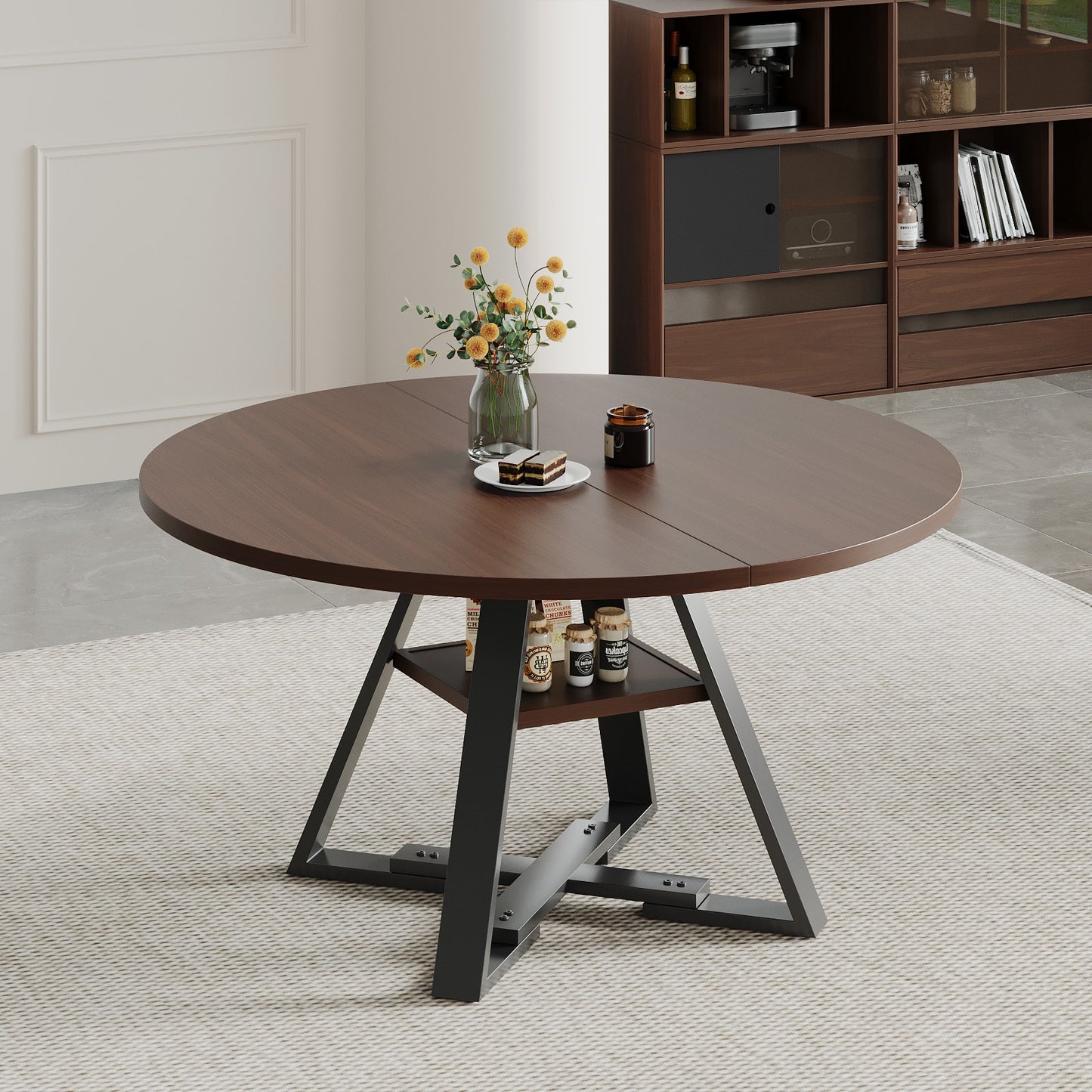 Round dining table in black walnut, 115cm. image 1
