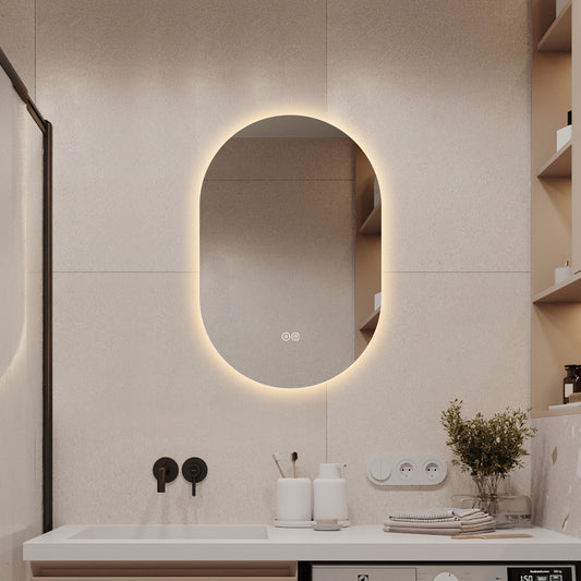 24 in. x 36 in. Capsule LED Backlit Bathroom Mirror with Anti-Fog, 3-Color Temperature, Stepless Dimming, Memory Function, IP44 Waterproof, Horizontal or Vertical Mount image 1