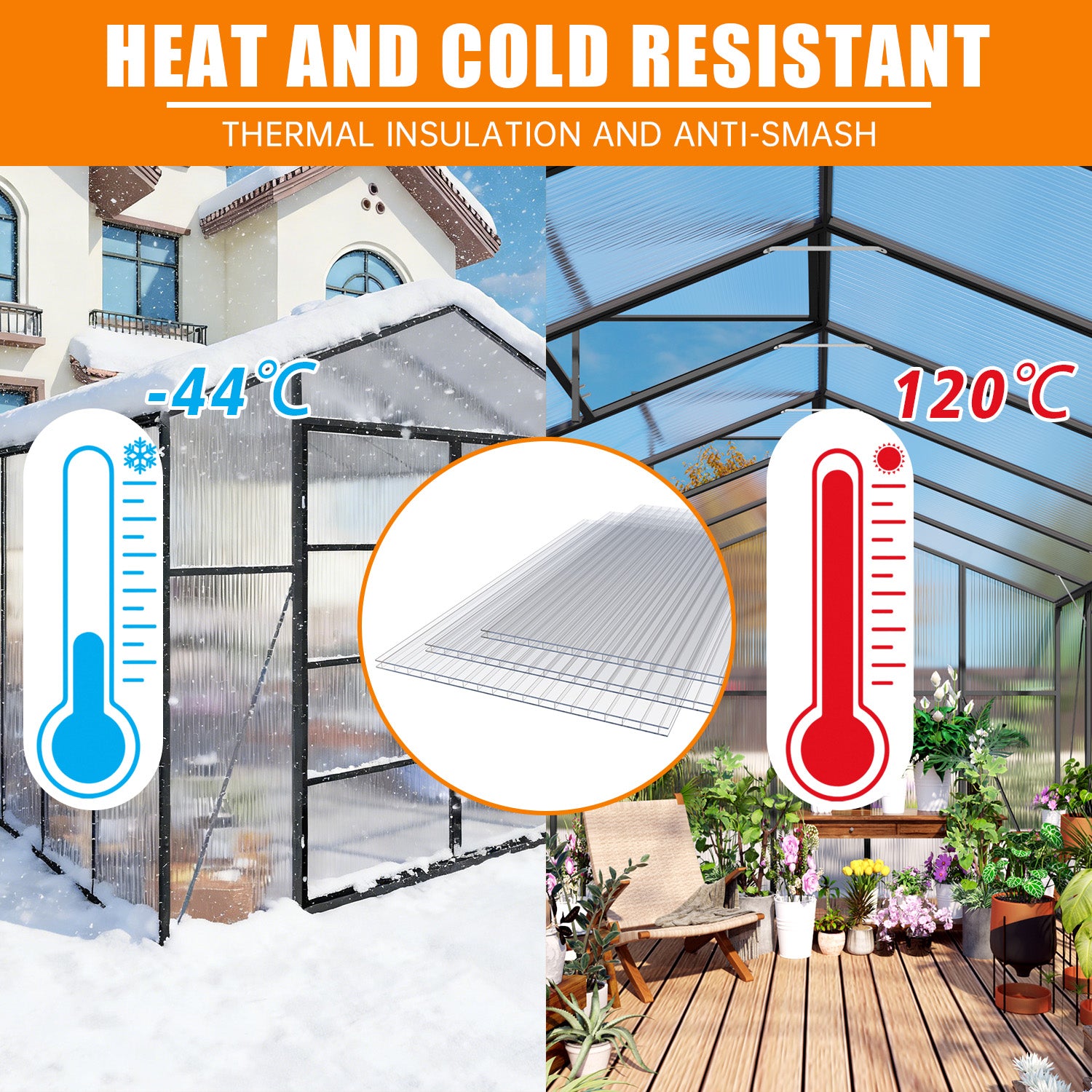 4x2 FT 16PCS Polycarbonate Twin Wall Sheets, Shatterproof UV Blocking Greenhouse Cover Panels, Lightweight Insulated Roof Panels for Outdoor Garden, Patio and Balcony Use image 10