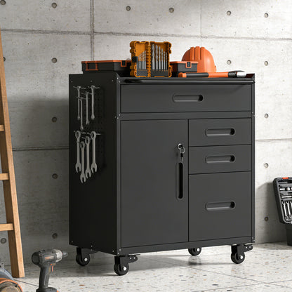 34.3" Mobile Tool Storage Cabinet - Garage Organizer with Lockable Compartment & 4 Drawers, Rolling Steel Chest for Workshop and Home Garage image 5