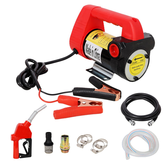 12V DC portable self-priming diesel transfer pump with auto shut-off nozzle and hoses