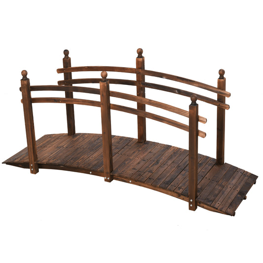 Outsunny 7.5' Fir Wood Garden Bridge Arc Walkway with Side Railings, Perfect for Backyards, Gardens, & Streams, Carbonized image 1