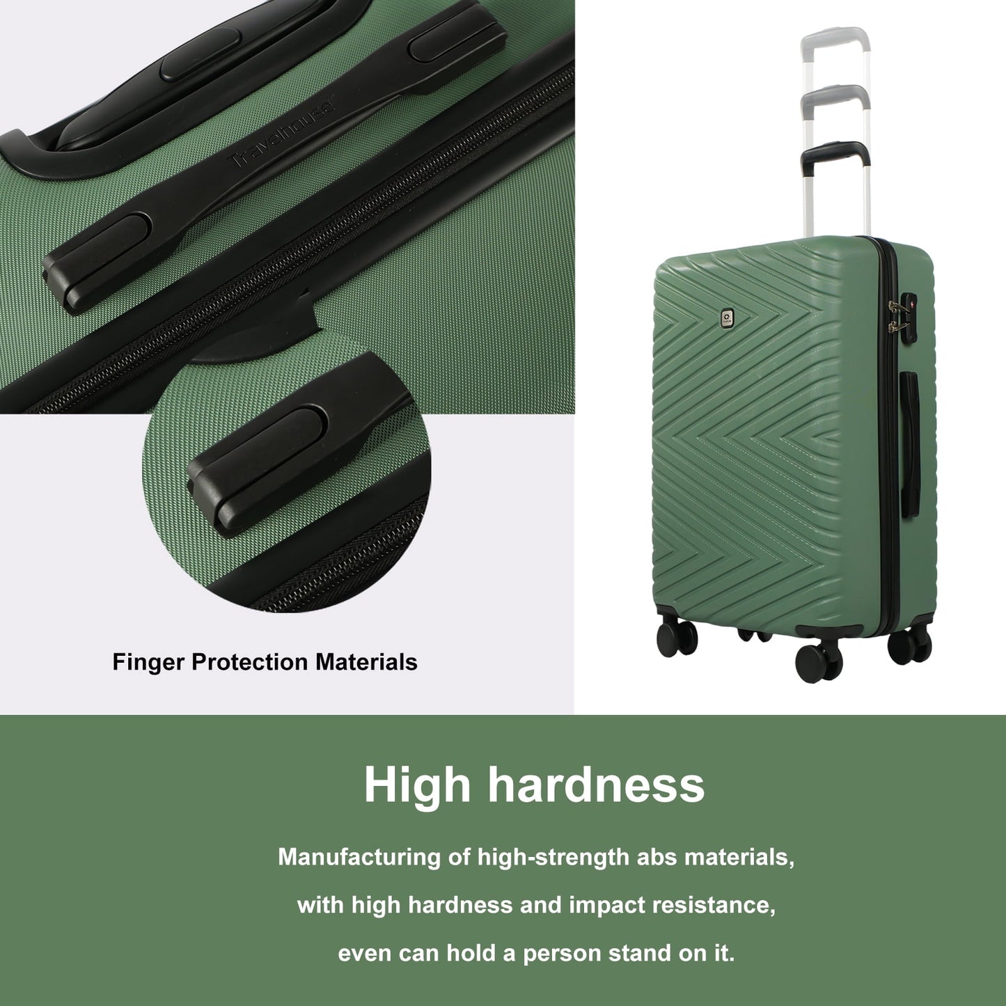 luggage 4-piece ABS lightweight suitcase with rotating wheels, 24 inch and 28 inch with TSA lock, (16/20/24/28) GREEN image 5