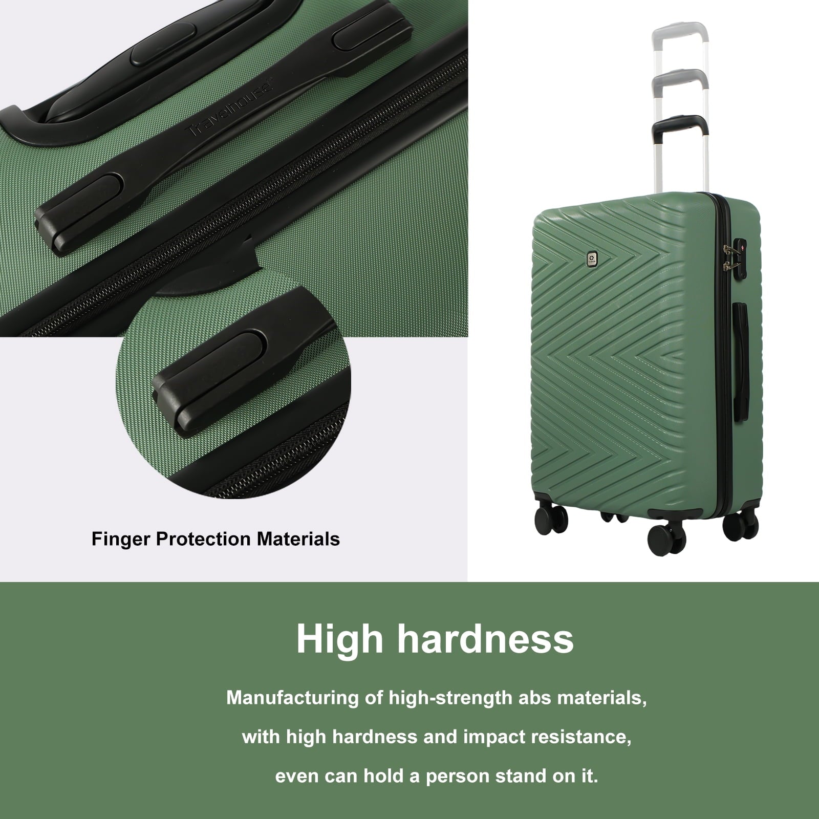 luggage 4-piece ABS lightweight suitcase with rotating wheels, 24 inch and 28 inch with TSA lock, (16/20/24/28) GREEN image 5