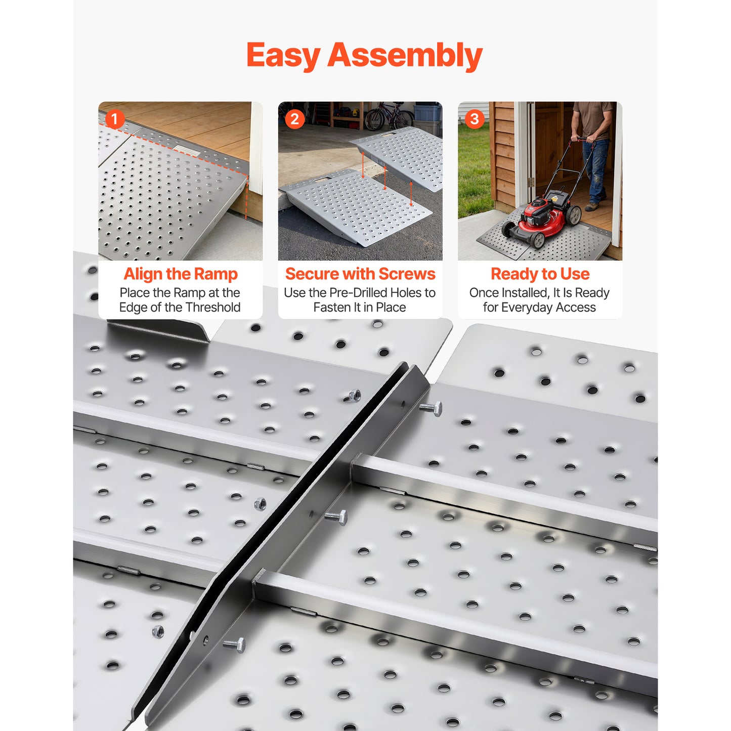 Threshold Ramp for Doorways, 29.5 x 24.3 in, Platform Aluminum Wheelchair Ramp, Non-Slip Door Threshold Ramps, 750 lbs Load Capacity, for Home Steps, Curbs, Wheelchairs, Walkers, Scooter, Carts image 6