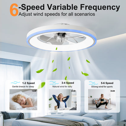 23.6" Modern RGB Ceiling Fan with Lights, Flush Mount Low Profile Fan with Remote & APP, 6-Speed Reversible Silent DC Motor, Dimmable 3000-6500K LED for Bedroom, White image 7