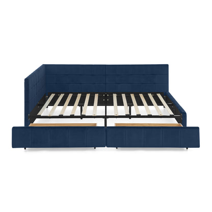 Full Size Storage Upholstered Tufted Bed Frame, Sofa Bed Frame with Comfortable Backrest and Armrests, Full Size Bed for Bedroom, Living Room,Velvet, DARK BLUE(80.5''*59''*29.5'') image 11