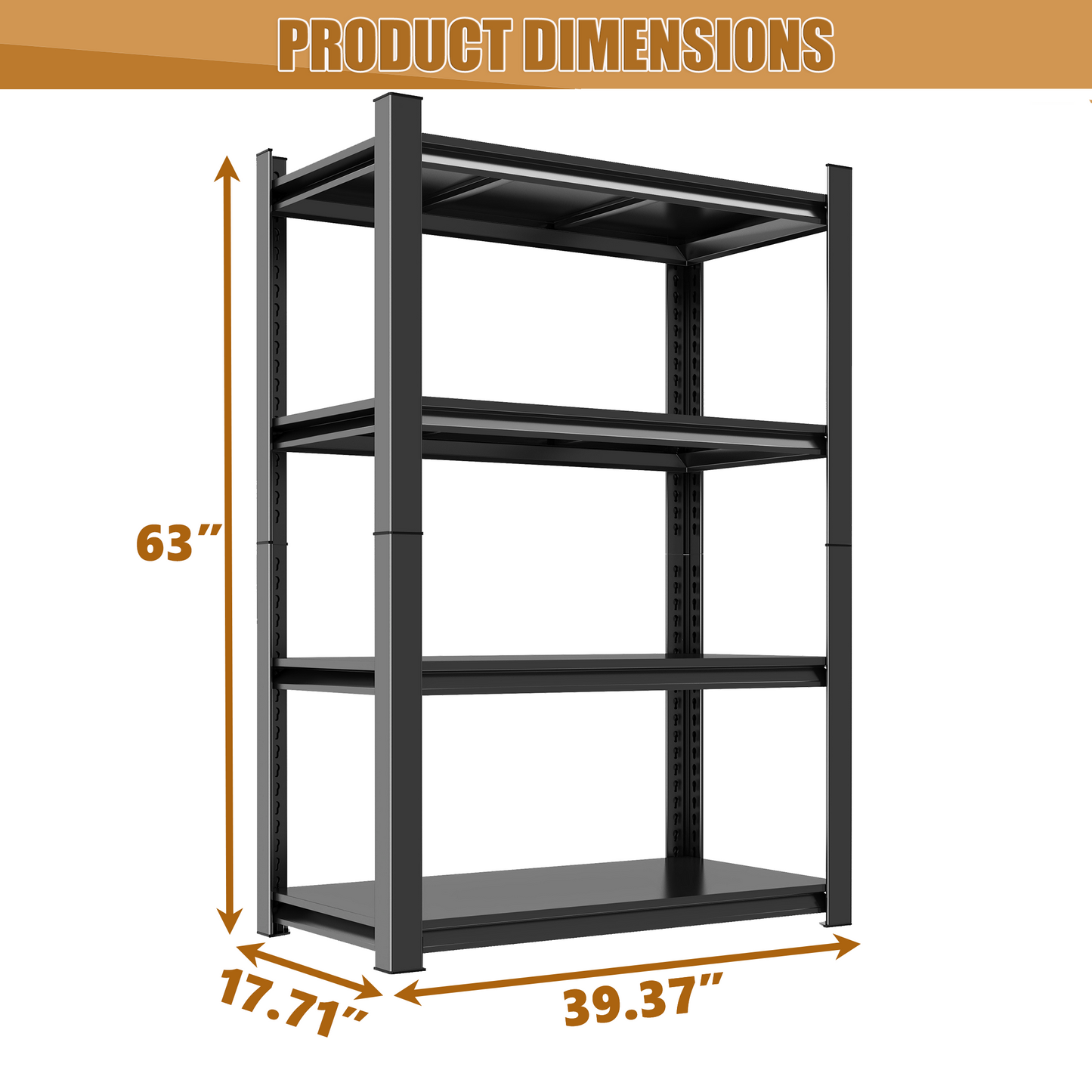 63-Inch Tall Metal Storage Shelf, 1200 LBS Weight Capacity, 4-Tier Adjustable Height Storage Rack, Black, Assembly Needed image 2