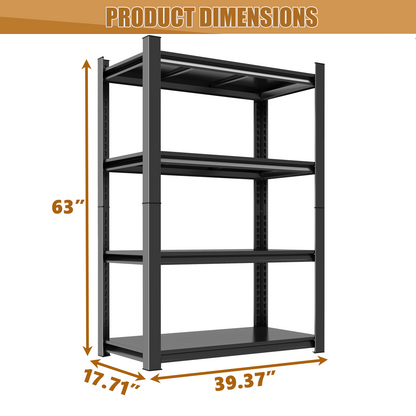 63-Inch Tall Metal Storage Shelf, 1200 LBS Weight Capacity, 4-Tier Adjustable Height Storage Rack, Black, Assembly Needed image 2