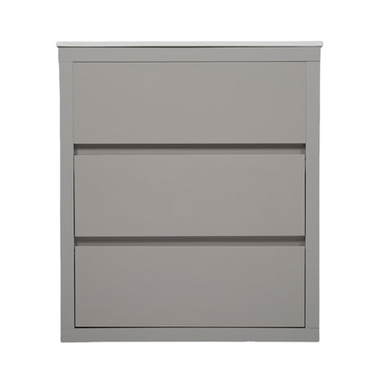 60" Double Sinks Bathroom Vanity Set, Bathroom Cabinet with Two Separate Ceramic Sinks, Full-Extension Drawers & Soft Close Undermount Drawer Slides, Gray image 10