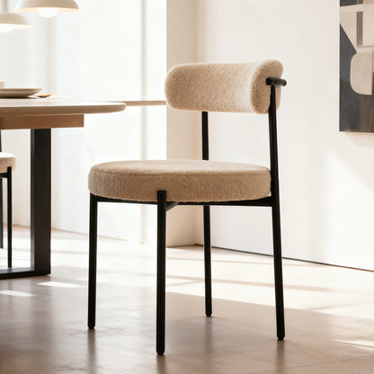 Medieval modern dining chair set, 4 pieces, round seat cushions, black metal legs, curved back kitchen dining chairs, suitable for restaurants and dining rooms, beige image 10