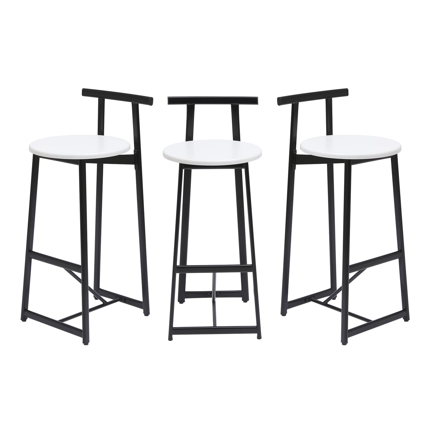 Bar Stools Kitchen Island Bar Chairs Set of 3 Metal Counter Barstools with Backrest for Dining Pub Room (Black & White) image 6