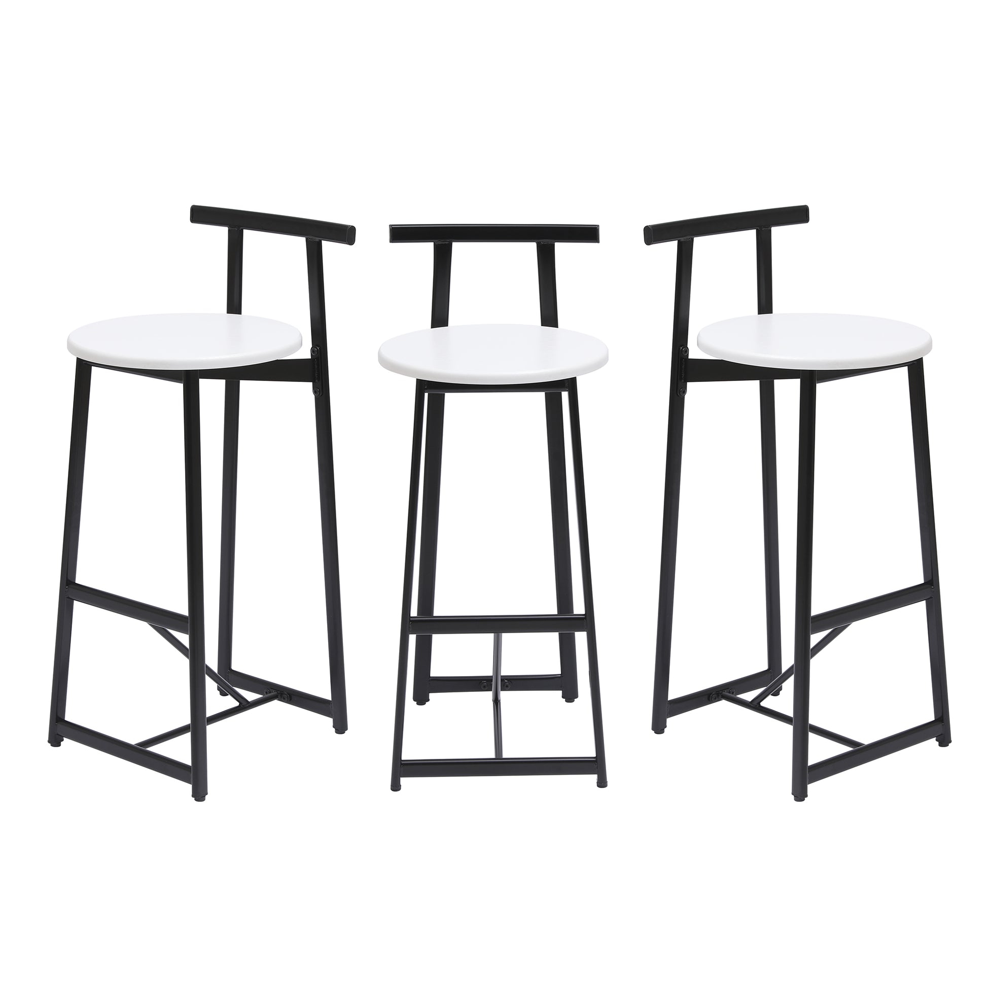 Bar Stools Kitchen Island Bar Chairs Set of 3 Metal Counter Barstools with Backrest for Dining Pub Room (Black & White) image 6