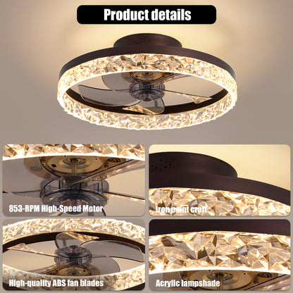 19.7" Ceiling Fans with Lights, Low Profile Ceiling Fan and Remote, Flush Mount Ceiling Fans, Stepless Dimmable LED Light, Brown Fixtures for Bedroom, Living Room image 7