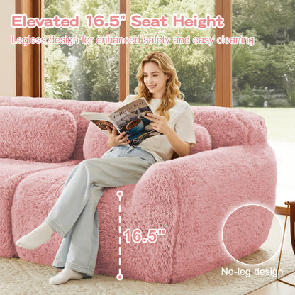 L-shaped Boneless Sofa,Soft Fluffy Plush Fabric,With Chaise 32D High Density Sponge,No Assembly Required,Ergonomic Design Bottom Anti-Slip Design,With Throw Pillows,Fits Bedrooms,Pink image 10