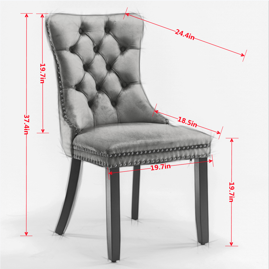 Nikki Collection Modern, High-end Tufted Solid Wood Contemporary Velvet Upholstered Dining Chair with Wood Legs Nailhead Trim 2-Pcs Set, Black, SW2001BK image 8