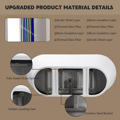 59" Acrylic Freestanding Bathtub, Stand Alone Soaking Tub, Glossy White Acrylic, Toe-tap Chrome Drain, cUPC Certified image 7