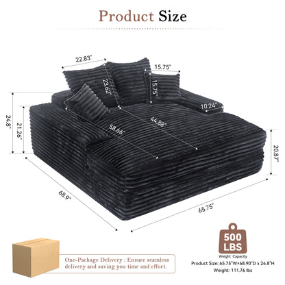028DR-Oversized chaise Lounge chair, Upholstered Sleeper Sofa Bed with 4 Throw Pillows and Armrests, Corduroy Fabric Plush Lounge Chair Bed for Living Room, Apartment & Small Spaces, Gray image 2
