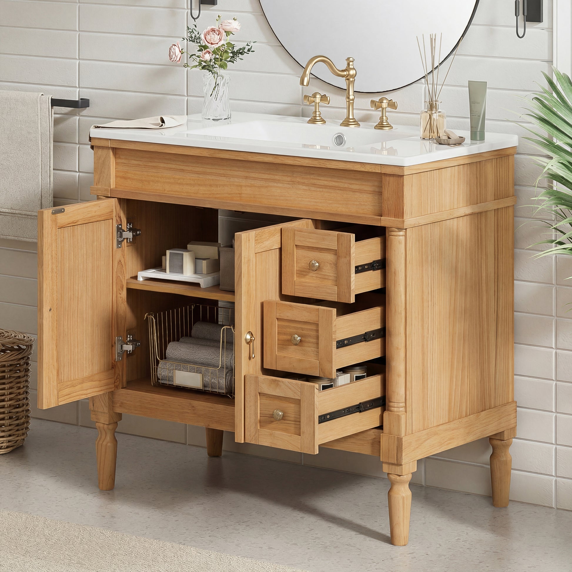36" Bathroom Vanity with Ceramic Sink, Soft Close Doors, Adjustable Shelves, Modern Storage Cabinet for Small and Medium Bathrooms image 3