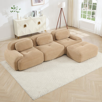 L-shaped modular sofa no assembly ergonomic design pet-friendly luxuryCorduroy Fabric fabric extra-wide curved armrests 32D high-resilience sponge for living rooms bedroom,Camel image 1