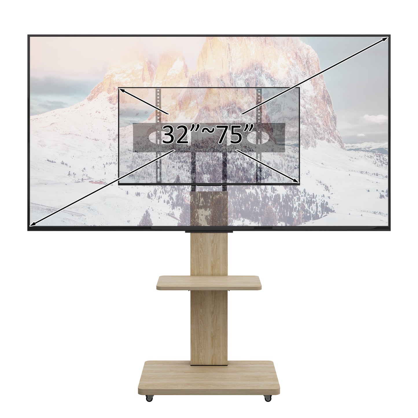 TV Stand with Shelf for Living Room, Bedroom,Offices,Mobile TV Cart for 32-75 inches,Floor Stand with Mount on Lockable Wheels,Natural image 10