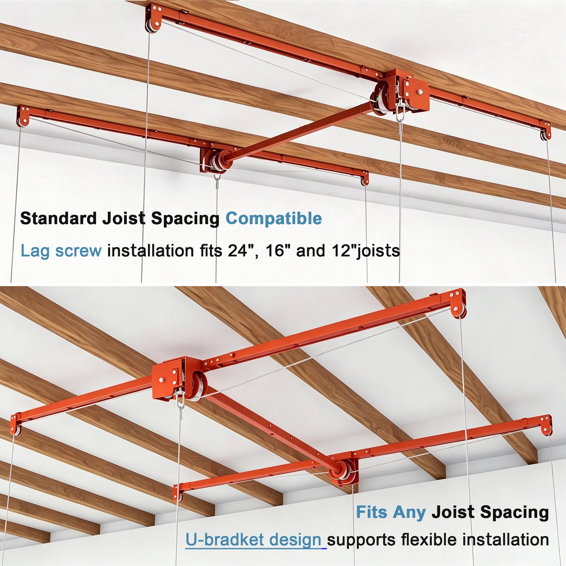 Orange Overhead Garage Storage Rack 4x8 FT for High Ceilings 10-12 FT, 350LBS Capacity All-Steel Construction with Safety Lock (Installation Required, Heavy-Duty Garage Organizer) image 9