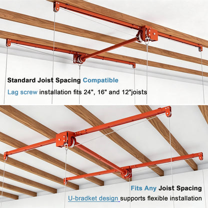 Orange Overhead Garage Storage Rack 4x8 FT for High Ceilings 10-12 FT, 350LBS Capacity All-Steel Construction with Safety Lock (Installation Required, Heavy-Duty Garage Organizer) image 9