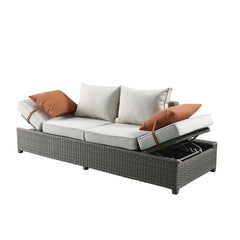 Salena Beige Fabric & Gray All-Weather Wicker Patio Sofa & Ottoman with 2 Toss Pillows
