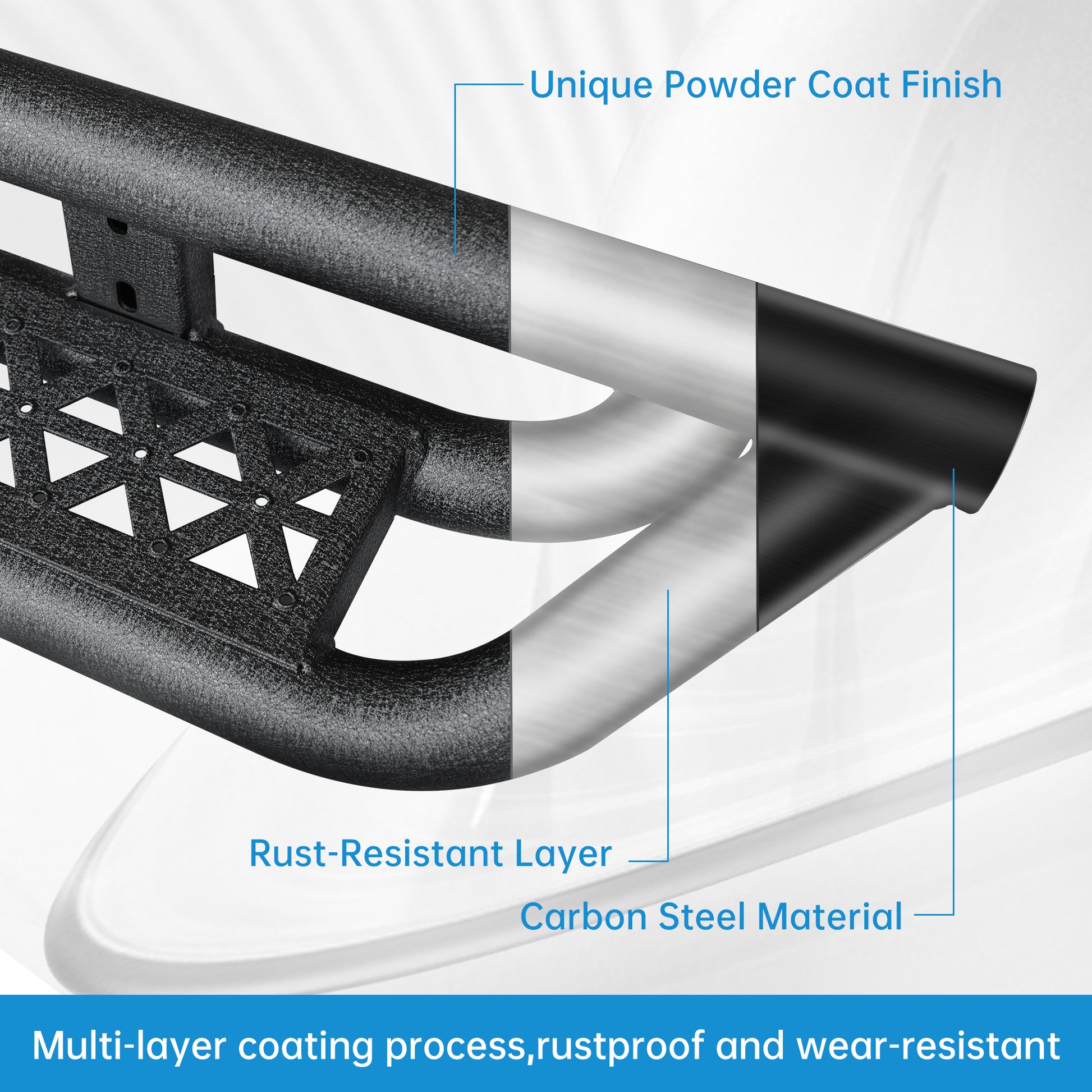 Coated Black Carbon 6-Inch 2-Stairs Side Step Rails Step Bars Steel Nerf Bars Running Boards Compatible with Jeep Wrangler JL 4 Doors 2018-2026 For Off-Road Protection Direct Bolt-On Installation image 5