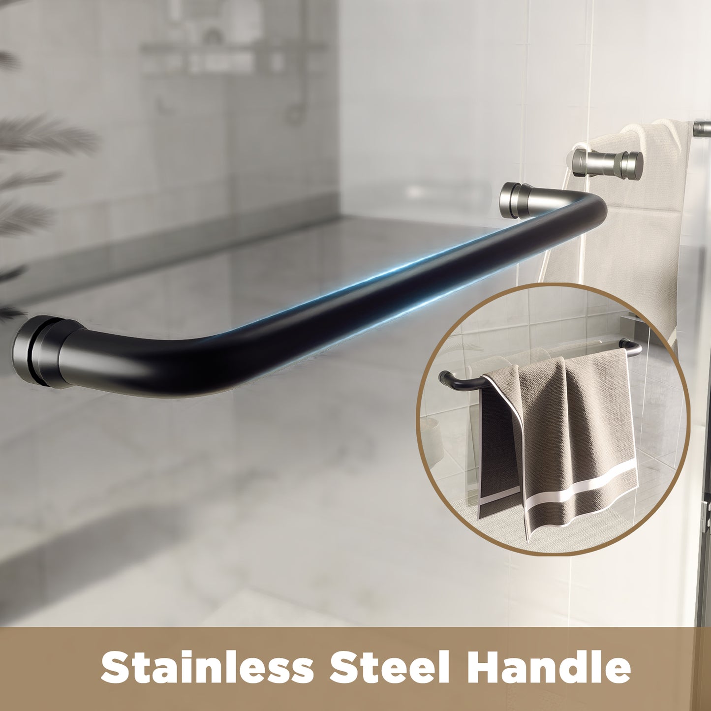 50-54" W × 72" H Tempered Glass with Explosion Proof Film, Aluminum Frame Double Sliding Shower Door, "1/4 (6 mm), Stainless Steel handle, Matte Black image 5