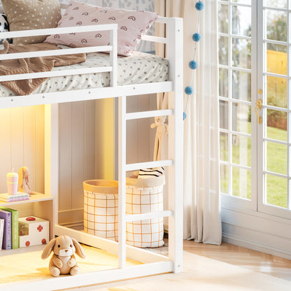 Twin over Twin bunk Bed with Storage Shelves and Drawers, Metal Bunk Bed with LED Lights for Teens, No Box Spring Need.White image 6