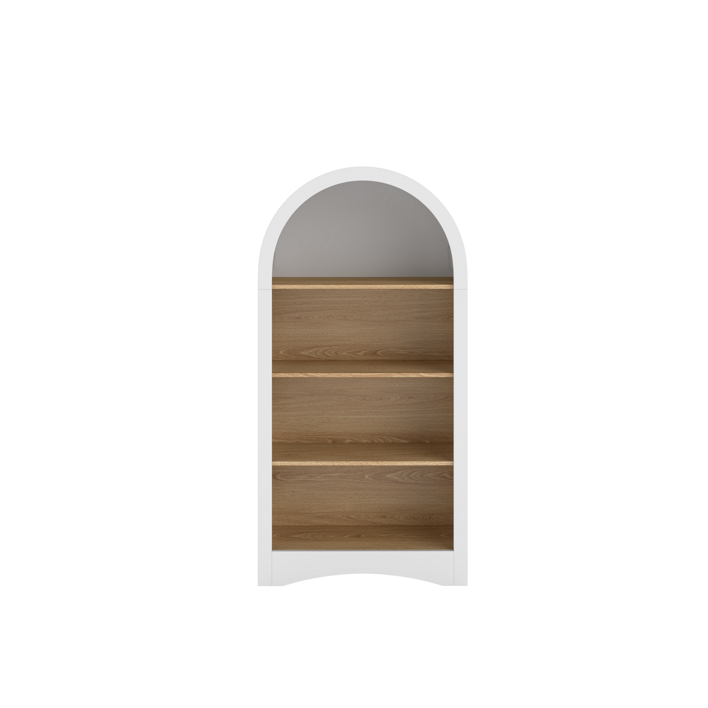 47" Freestanding Display Rack with Woodgrain Shelves, Arched Multifunctional Storage Cabinet, 4-Tier Open Shelf, Small Space Accent Bookcase for Living Room, Bedroom, Entryway,WHITE image 9