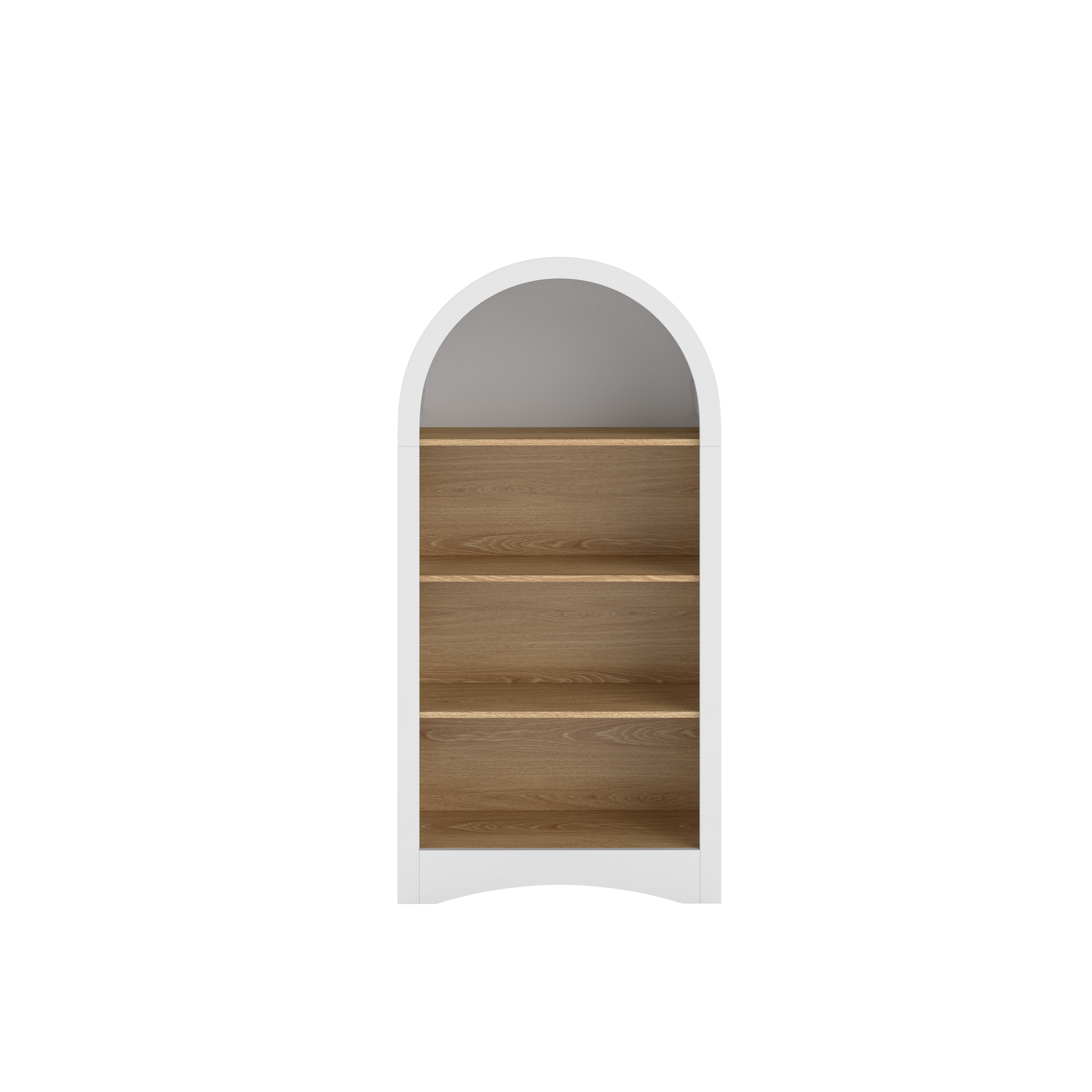 47" Freestanding Display Rack with Woodgrain Shelves, Arched Multifunctional Storage Cabinet, 4-Tier Open Shelf, Small Space Accent Bookcase for Living Room, Bedroom, Entryway,WHITE image 9