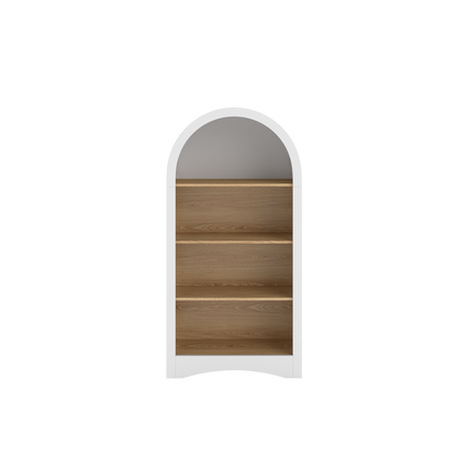 47" Freestanding Display Rack with Woodgrain Shelves, Arched Multifunctional Storage Cabinet, 4-Tier Open Shelf, Small Space Accent Bookcase for Living Room, Bedroom, Entryway,WHITE image 9