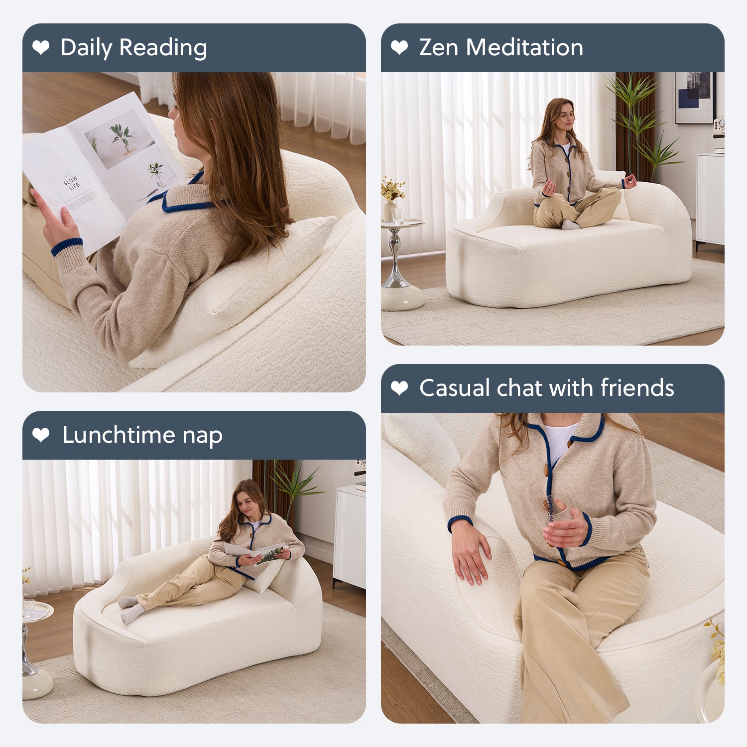 LY-048 Compression Curved Chaise Longue Chair Indoor, Modern Chenille Loveseat Couch with Deep Seat Sofa Bed with 1 Pillow, Sleeper Sofa Couch for Living Room, Bedroom, Apartment image 9